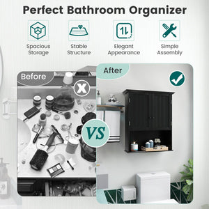 2-Door Wall Mount Bathroom Storage Cabinet with Open Shelf-Black view 6
