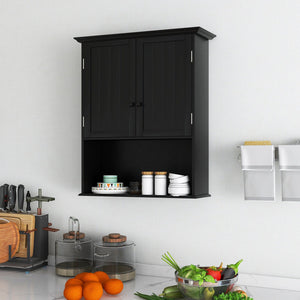 2-Door Wall Mount Bathroom Storage Cabinet with Open Shelf-Black view 8