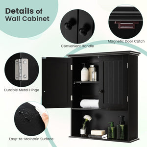 2-Door Wall Mount Bathroom Storage Cabinet with Open Shelf-Black view 9