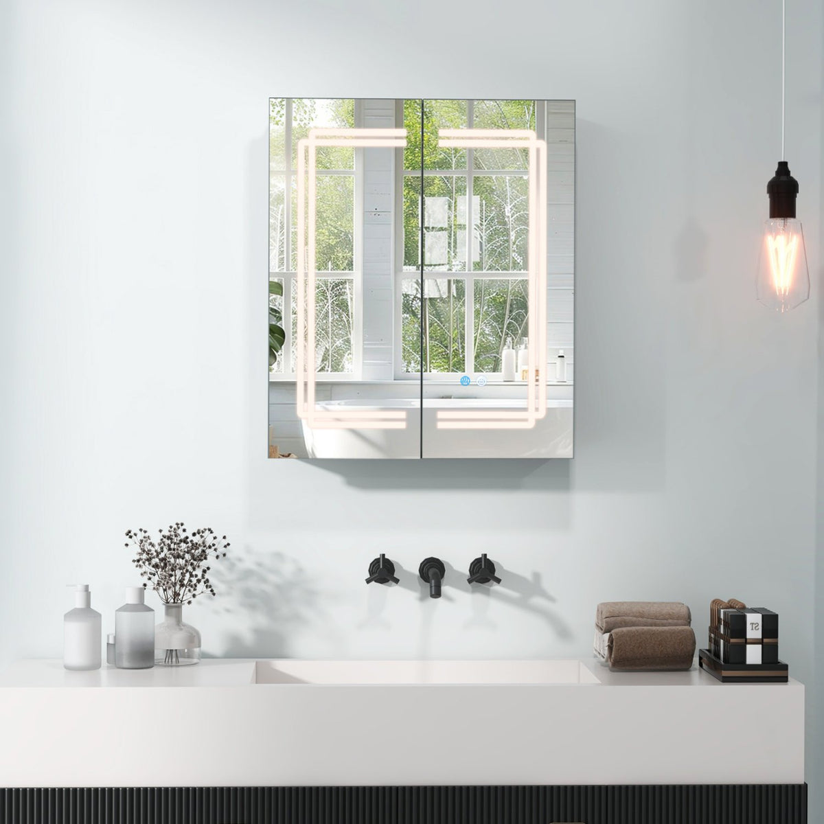 2 Doors Bathroom Mirror Medicine Wall Cabinet with Lights view 2