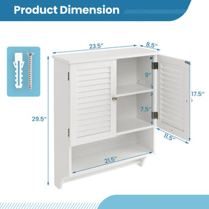 2-Doors Bathroom Wall-Mounted Medicine Cabinet with Towel Bar-White view 5