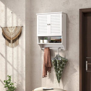 2-Doors Bathroom Wall-Mounted Medicine Cabinet with Towel Bar-White view 6