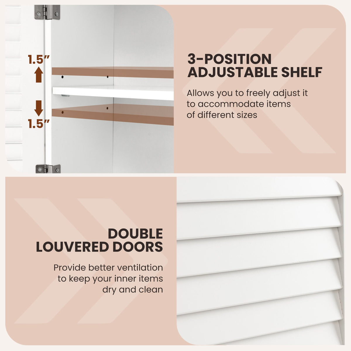 2-Doors Bathroom Wall-Mounted Medicine Cabinet with Towel Bar-White view 8