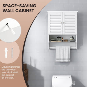 2-Doors Bathroom Wall-Mounted Medicine Cabinet with Towel Bar-White view 9