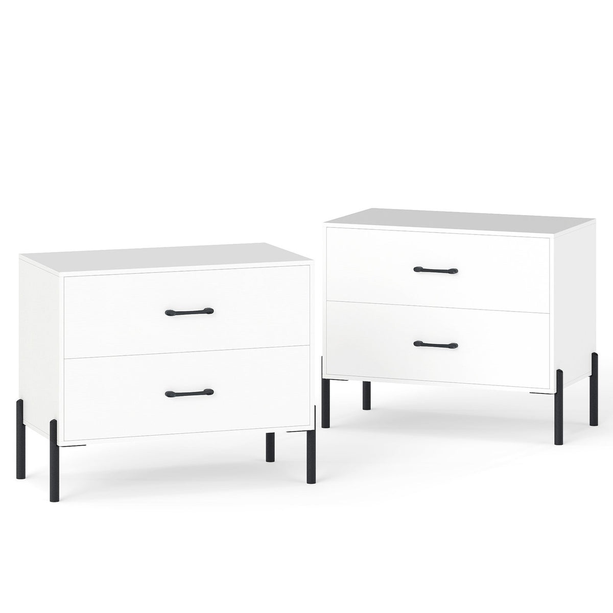 2-Drawer Dresser Modern Wooden Nightstand Set of 2-White view 6