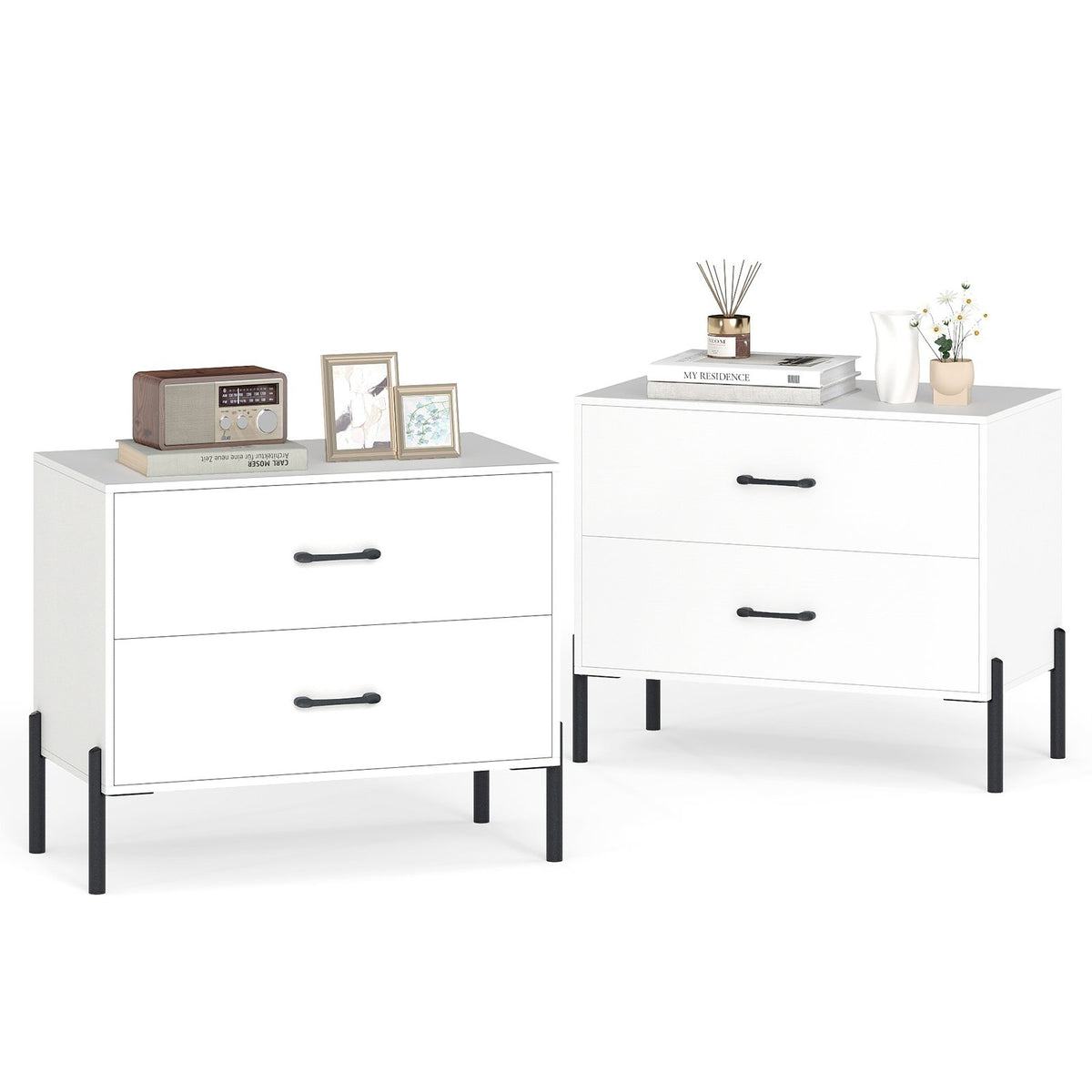 2-Drawer Dresser Modern Wooden Nightstand Set of 2-White view 8