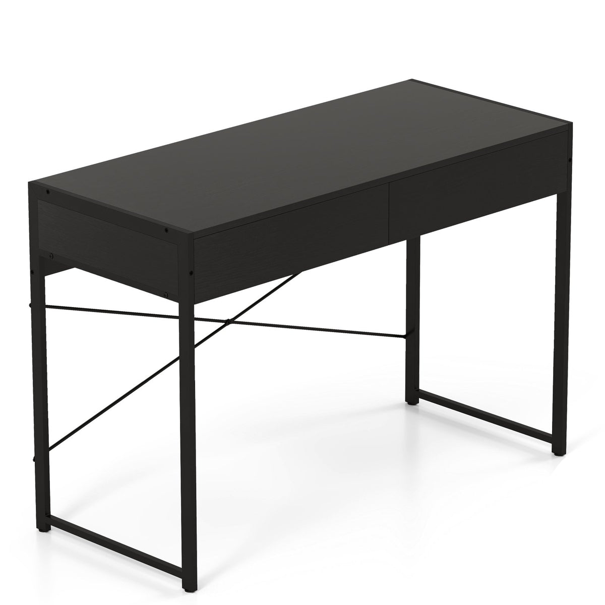 2-Drawer Home Office Desk with Steel Frame-Black
