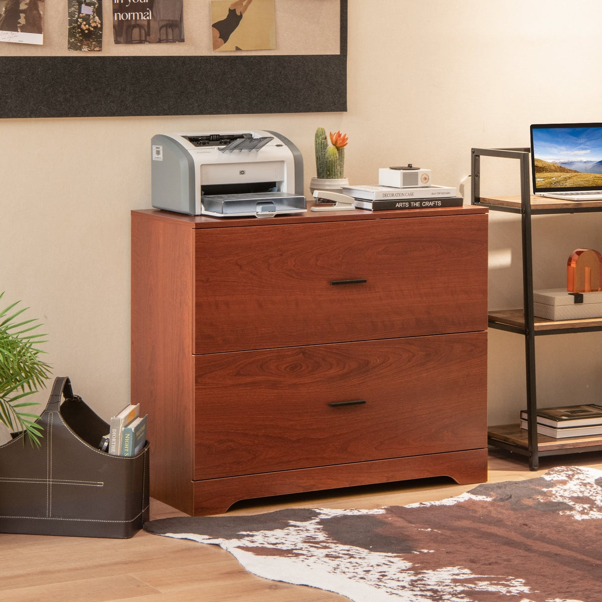 2-Drawer Lateral File Cabinet with Adjustable Bars for Home and Office-Walnut view 2