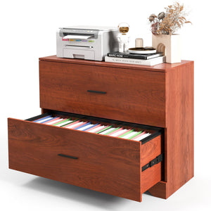 2-Drawer Lateral File Cabinet with Adjustable Bars for Home and Office-Walnut view 4