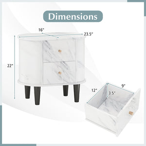 2-Drawer Nightstand Modern Faux Marble Bedside Table with Storage-White view 5