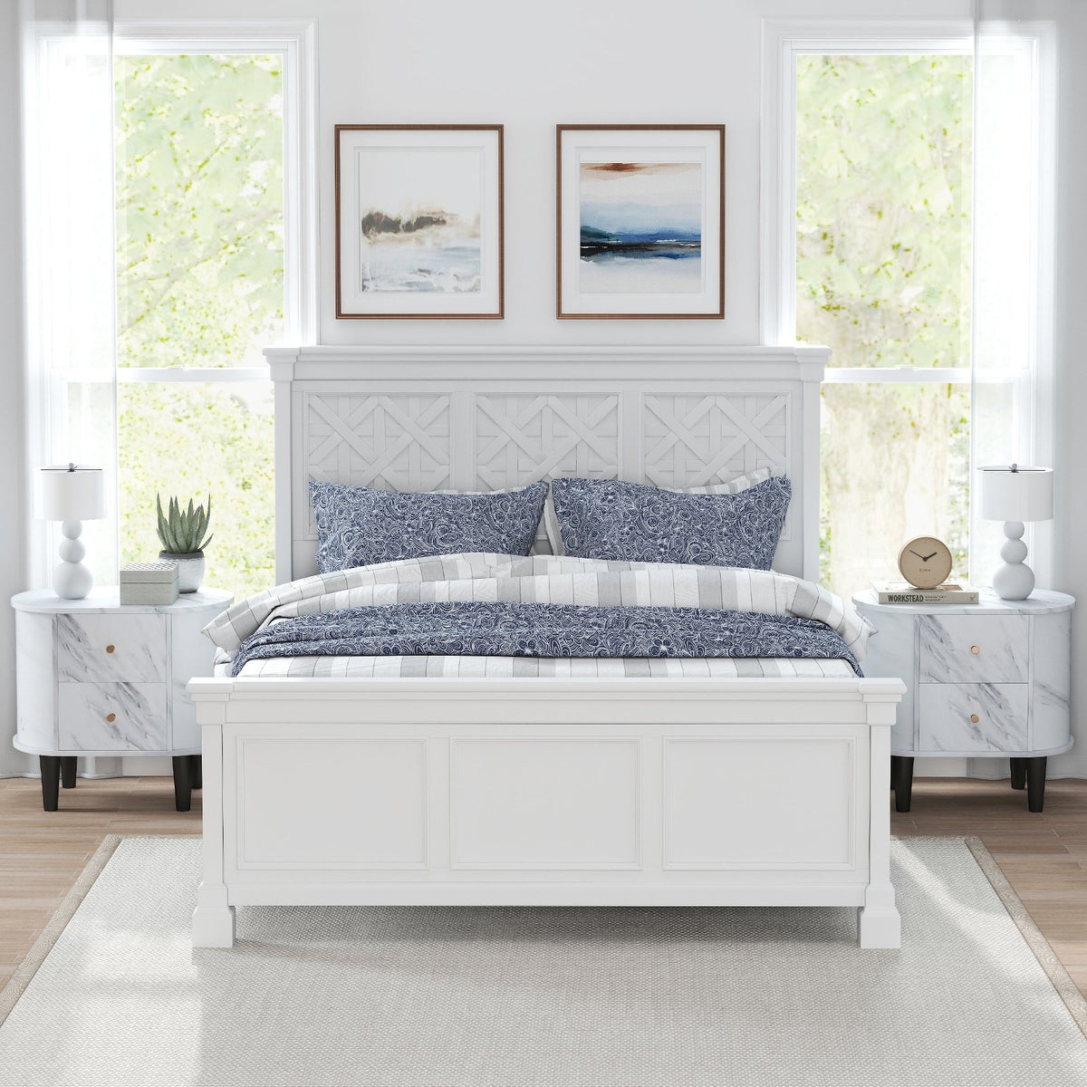 2-Drawer Nightstand Modern Faux Marble Bedside Table with Storage-White view 7