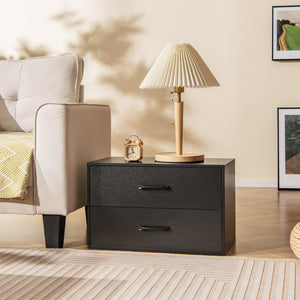 2-Drawer Stackable Horizontal Storage Cabinet Dresser Chest with Handles-Black view 2