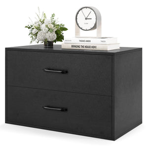 2-Drawer Stackable Horizontal Storage Cabinet Dresser Chest with Handles-Black view 6