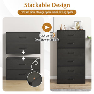 2-Drawer Stackable Horizontal Storage Cabinet Dresser Chest with Handles-Black view 9