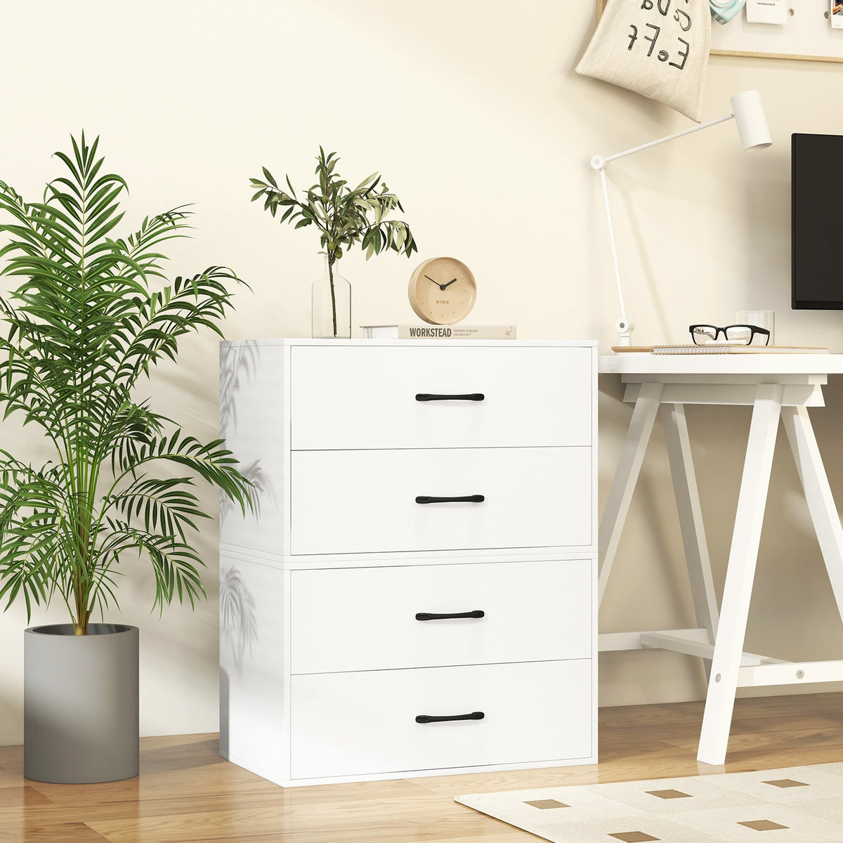2-Drawer Stackable Horizontal Storage Cabinet Dresser Chest with Handles-White view 5