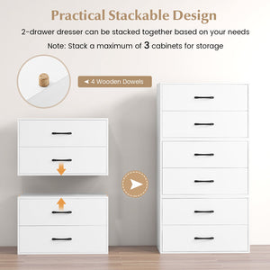 2-Drawer Stackable Horizontal Storage Cabinet Dresser Chest with Handles-White view 7