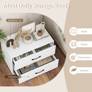 2-Drawer Stackable Horizontal Storage Cabinet Dresser Chest with Handles-White view 8