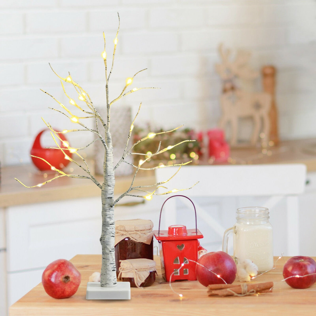 2 Feet Pre-lit White Twig Birch Tree Battery Powered for Christmas Holiday view 2