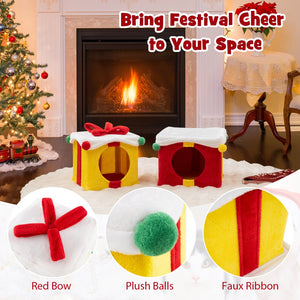 2 Gift Box Shaped Cute Christmas Cat House with Bow-Multicolor view 9