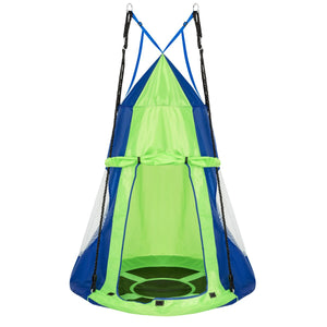 2-in-1 40 Inch Kids Hanging Chair Detachable Swing Tent Set-Green view 4