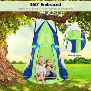 2-in-1 40 Inch Kids Hanging Chair Detachable Swing Tent Set-Green view 8