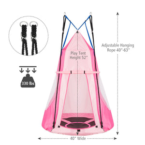 2-in-1 40 Inch Kids Hanging Chair Detachable Swing Tent Set-Pink view 5