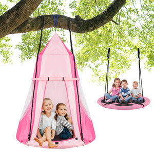 2-in-1 40 Inch Kids Hanging Chair Detachable Swing Tent Set-Pink view 6