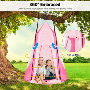 2-in-1 40 Inch Kids Hanging Chair Detachable Swing Tent Set-Pink view 7