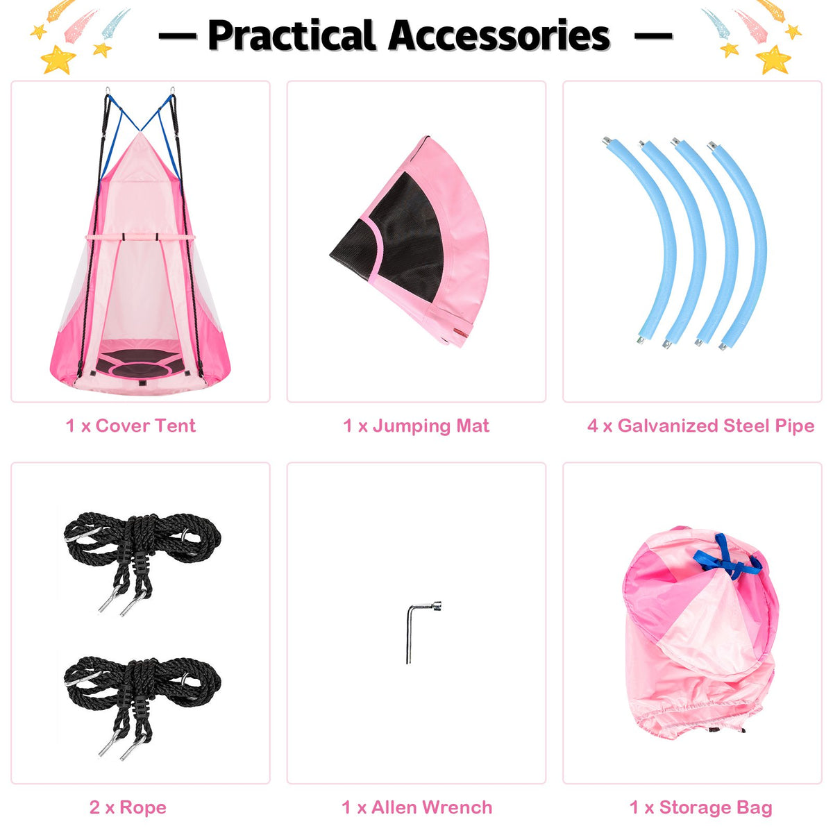 2-in-1 40 Inch Kids Hanging Chair Detachable Swing Tent Set-Pink view 9