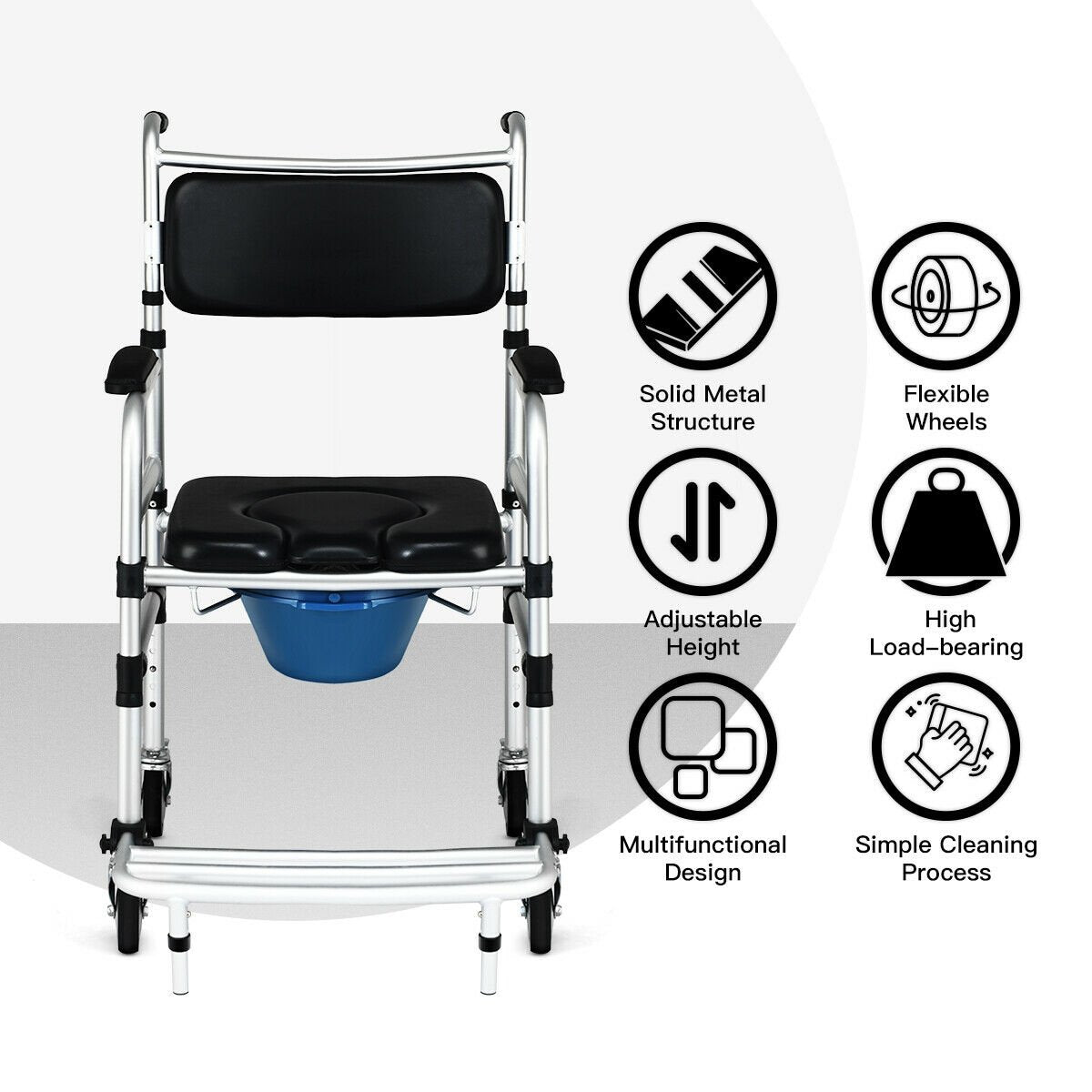 2-in-1 Aluminum Commode Shower Wheelchair with Locking Casters view 6