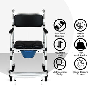 2-in-1 Aluminum Commode Shower Wheelchair with Locking Casters view 6