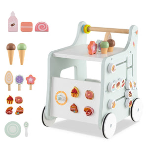 2-in-1 Baby Walker with Storage and Ice Creams for 1+ Years Old-Light Green view 3