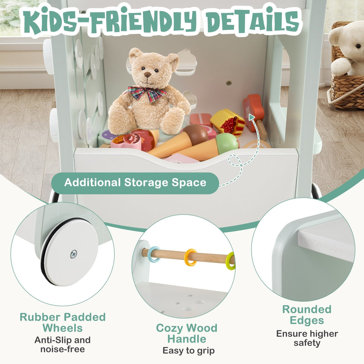 2-in-1 Baby Walker with Storage and Ice Creams for 1+ Years Old-Light Green view 9
