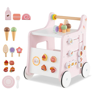 2-in-1 Baby Walker with Storage and Ice Creams for 1+ Years Old-Pink view 3