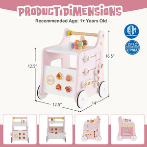 2-in-1 Baby Walker with Storage and Ice Creams for 1+ Years Old-Pink view 4