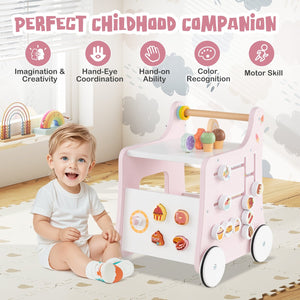 2-in-1 Baby Walker with Storage and Ice Creams for 1+ Years Old-Pink view 8
