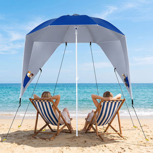2-in-1 Beach Shelter Umbrella UPF 50+ with Side Panels for Camping Picnic-Blue view 2