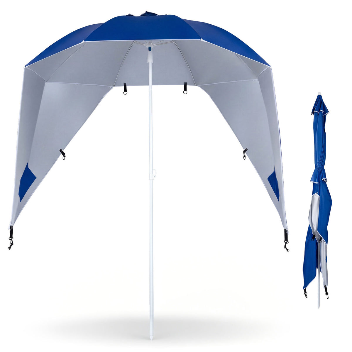 2-in-1 Beach Shelter Umbrella UPF 50+ with Side Panels for Camping Picnic-Blue view 4