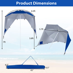 2-in-1 Beach Shelter Umbrella UPF 50+ with Side Panels for Camping Picnic-Blue view 5