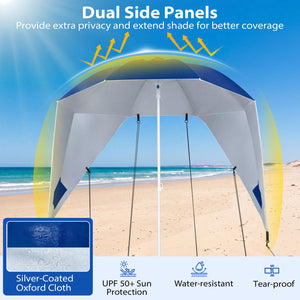 2-in-1 Beach Shelter Umbrella UPF 50+ with Side Panels for Camping Picnic-Blue view 9