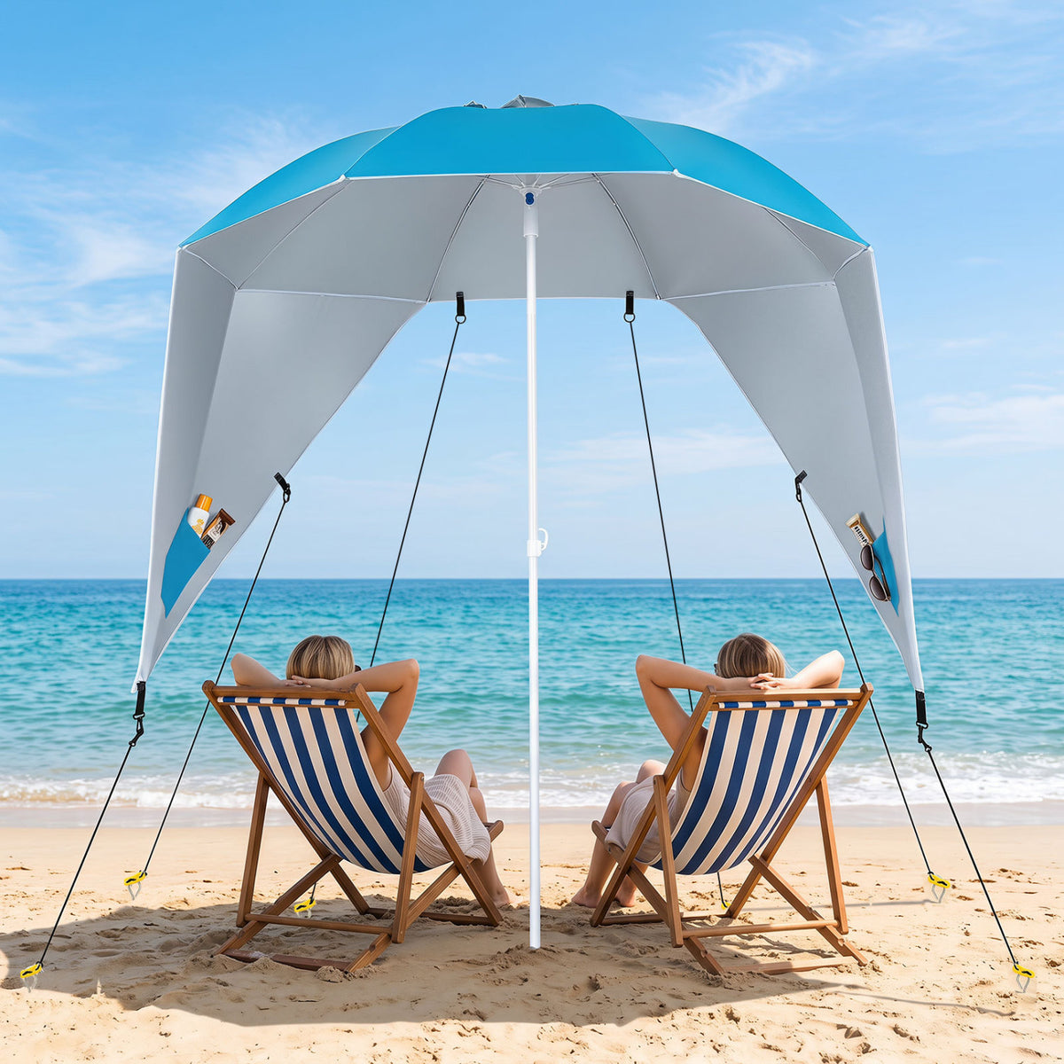 2-in-1 Beach Shelter Umbrella UPF 50+ with Side Panels for Camping Picnic-Turquoise view 3