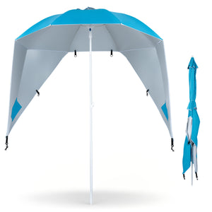 2-in-1 Beach Shelter Umbrella UPF 50+ with Side Panels for Camping Picnic-Turquoise view 4