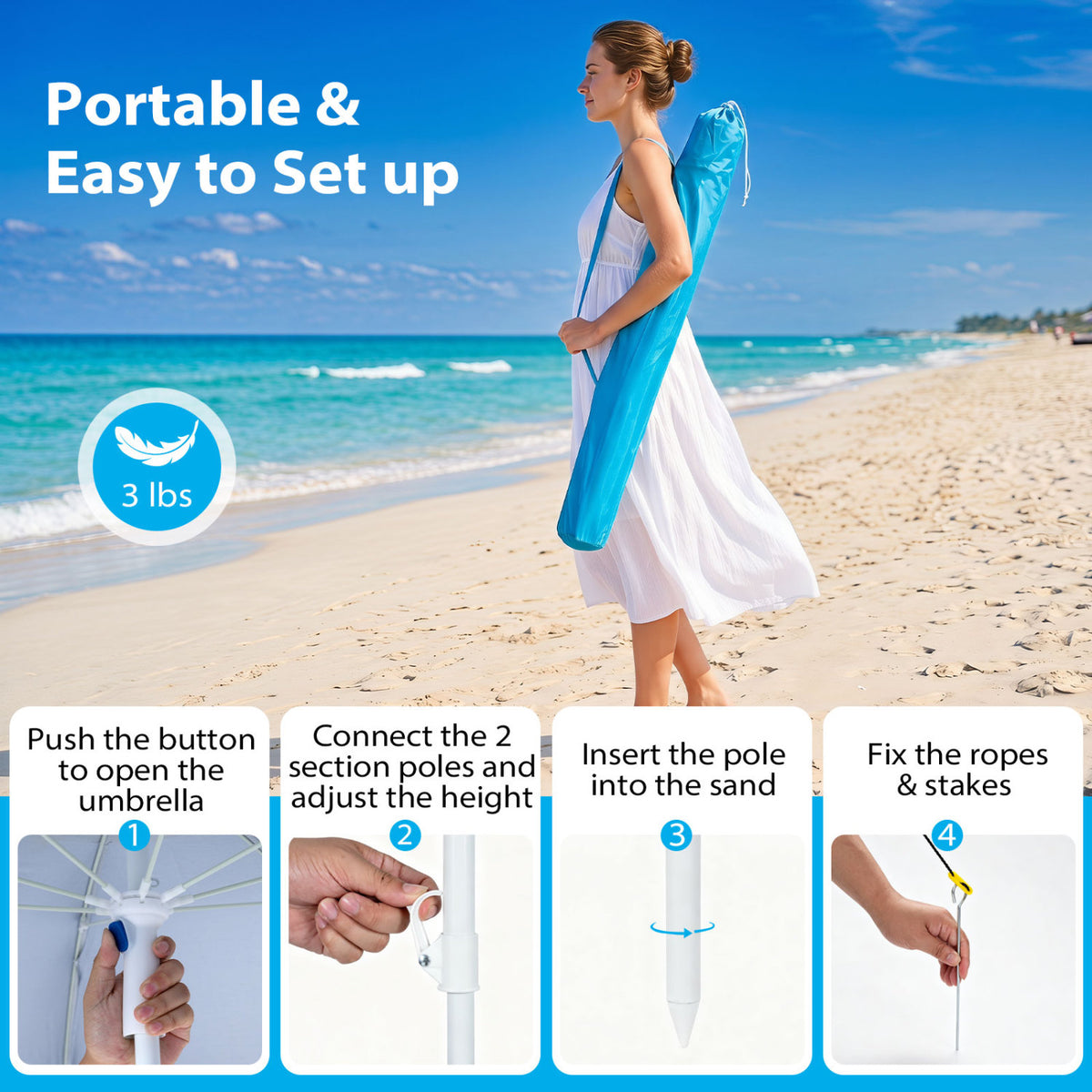 2-in-1 Beach Shelter Umbrella UPF 50+ with Side Panels for Camping Picnic-Turquoise view 8