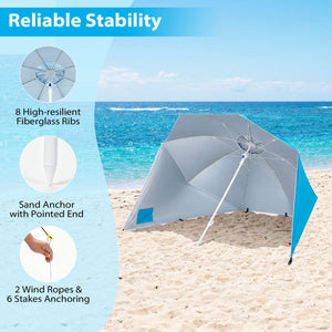 2-in-1 Beach Shelter Umbrella UPF 50+ with Side Panels for Camping Picnic-Turquoise view 9