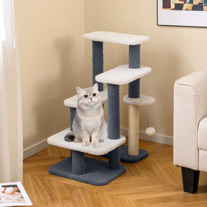 2-in-1 Cat Stairs Cat Tree Tower with Scratching Posts and Hanging Toy Ball-Gray view 2