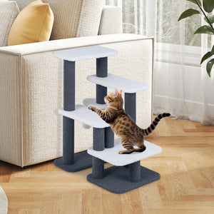 2-in-1 Cat Stairs Cat Tree Tower with Scratching Posts and Hanging Toy Ball-Gray view 3