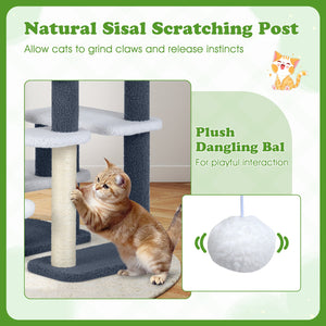 2-in-1 Cat Stairs Cat Tree Tower with Scratching Posts and Hanging Toy Ball-Gray view 9