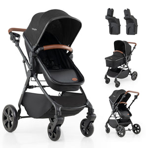 2-in-1 Convertible Baby Stroller with Car Seat Adapters-Black