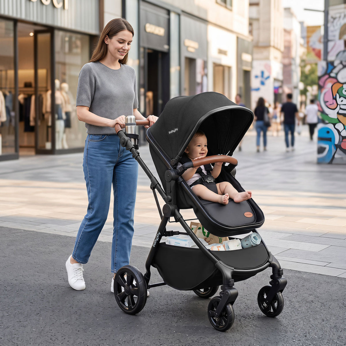 2-in-1 Convertible Baby Stroller with Car Seat Adapters-Black view 2