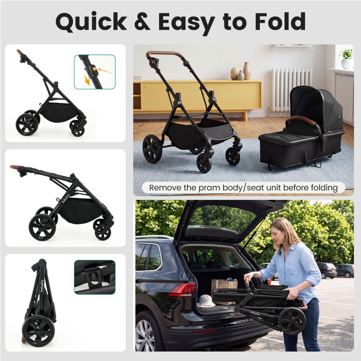 2-in-1 Convertible Baby Stroller with Car Seat Adapters-Black view 8
